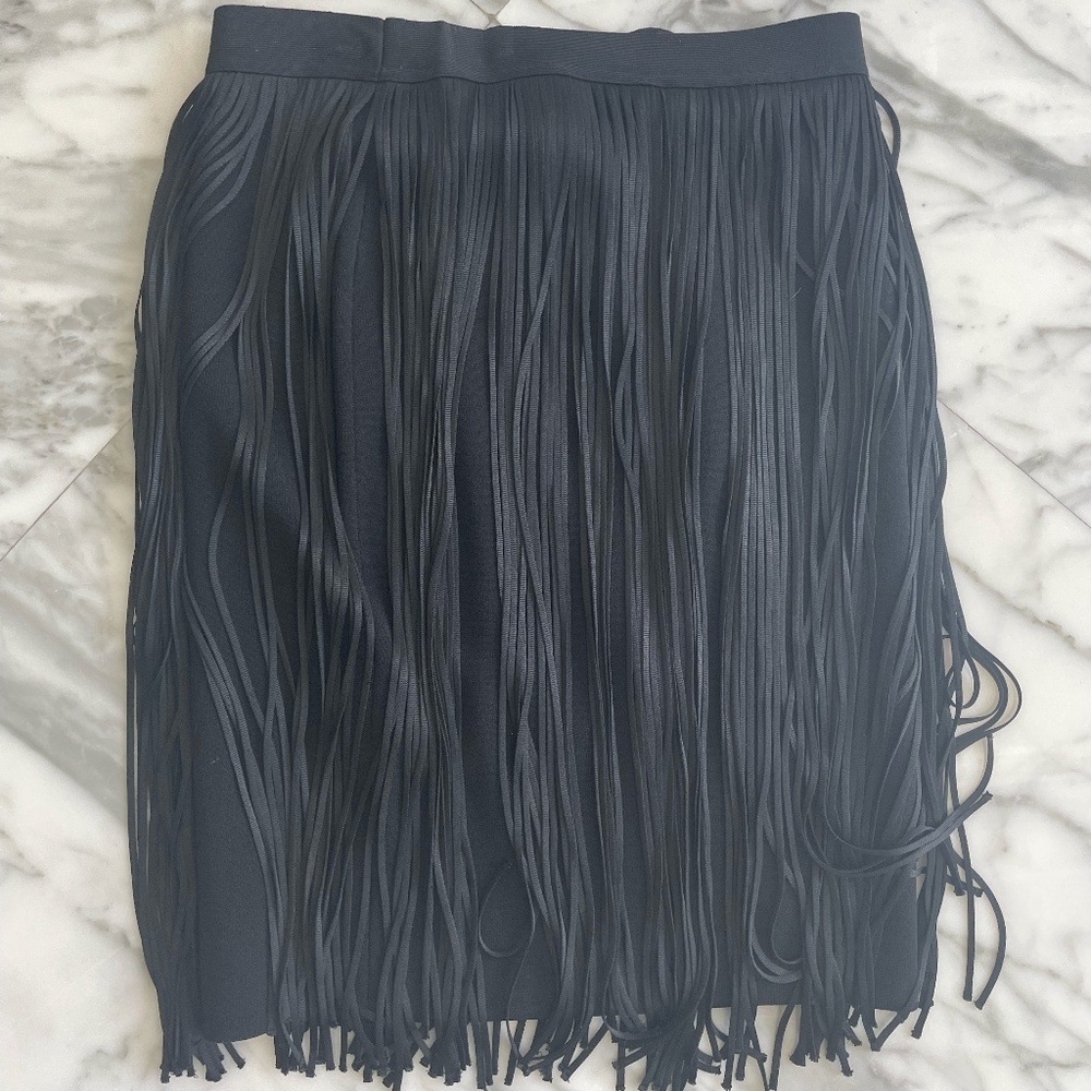 Ellie Tahari black midi skirt with tassels.